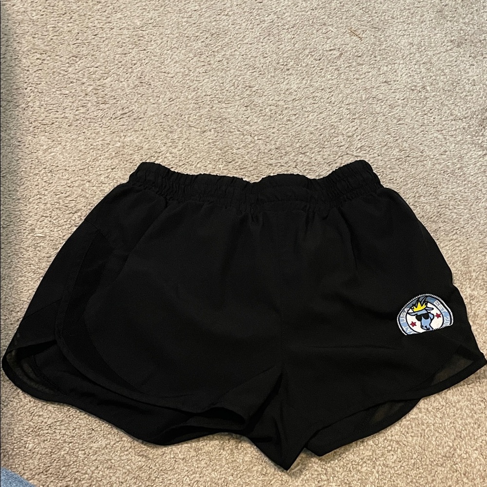 Women's Black Athletic Shorts with Cartoon Patch